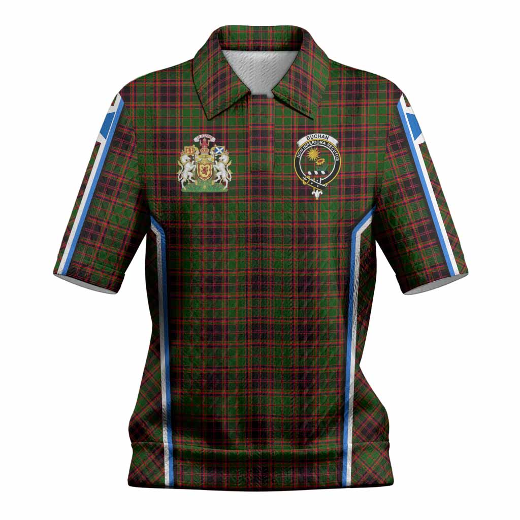 Buchan Tartan Crest Women’s Polo Sweater Top Scotland Coat of Arm Flag Style