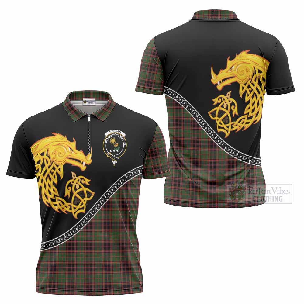 Buchan Tartan Crest Zipper Polo Shirt Legendary Dragon Knot Half Style