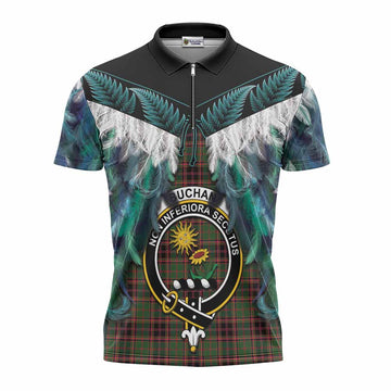 Buchan Tartan Crest Zipper Polo Shirt New Zealand Maori Korowai Cloak