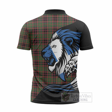 Buchan Tartan Crest Zipper Polo Shirt Scottish Golden Lions Wave Flow