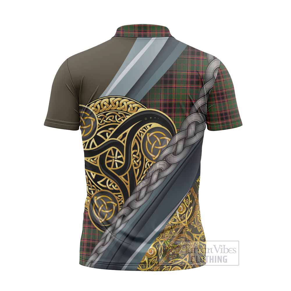 Buchan Tartan Crest Zipper Polo Shirt Scottish Triskele Celtic