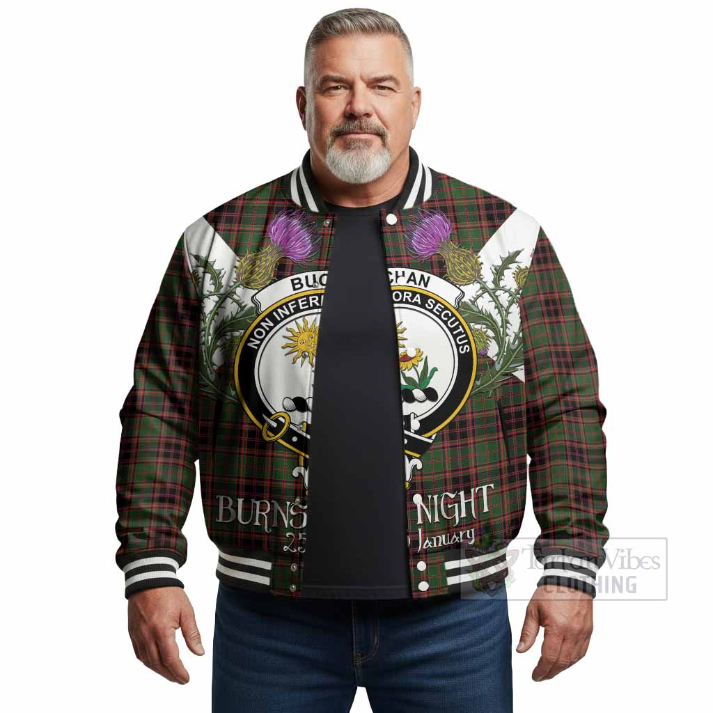Buchan Tartan Family Crest Baseball Jacket Scottish Burns Night Thistle Floral