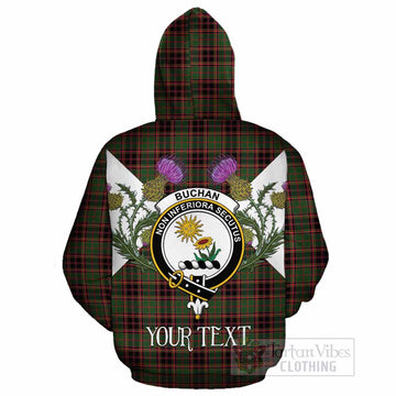 Buchan Tartan Family Crest Cotton Hoodie Scottish Burns Night Thistle Floral