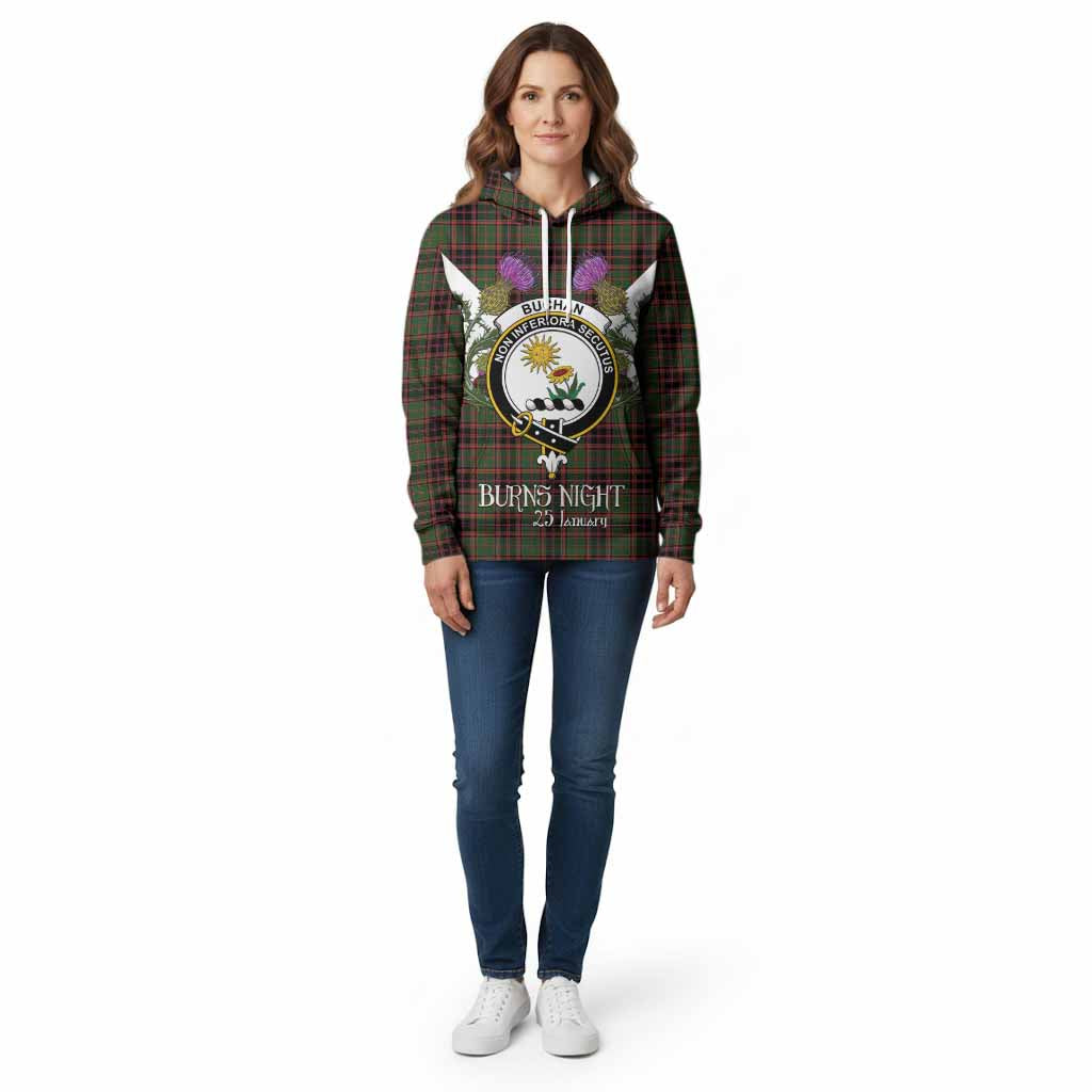 Buchan Tartan Family Crest Cotton Hoodie Scottish Burns Night Thistle Floral