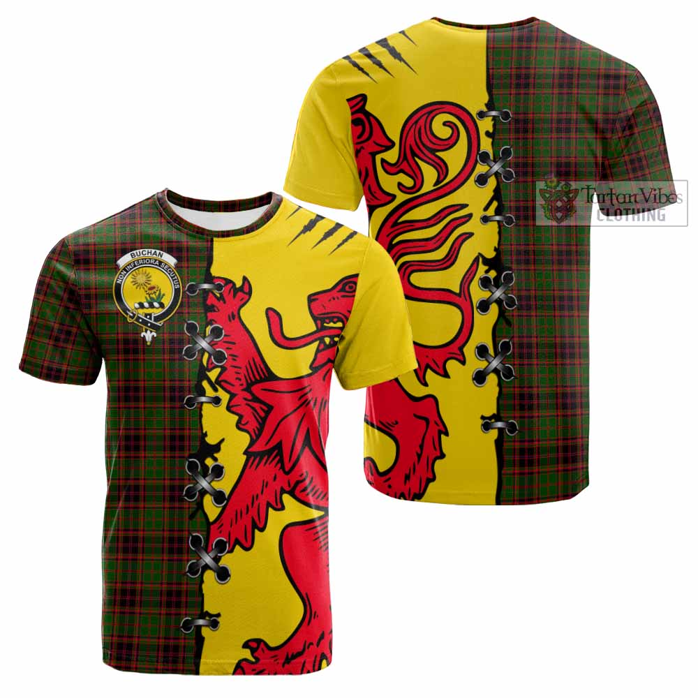 Buchan Tartan Family Crest Cotton T-shirt Lion Rampant Honor - Tartan Vibes Clothing