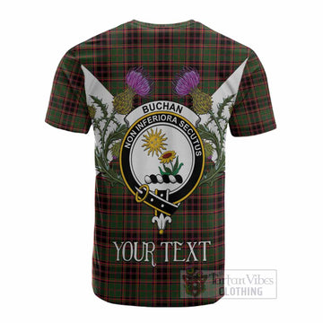 Buchan Tartan Family Crest Cotton T-shirt Scottish Burns Night Thistle Floral