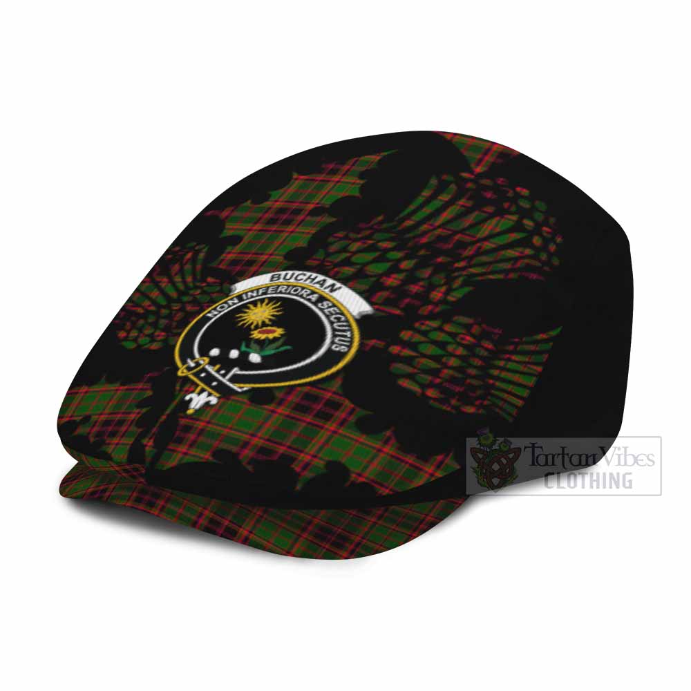 Buchan Tartan Family Crest Flat Cap, Jeff Cap Scotland Thistle Floral
