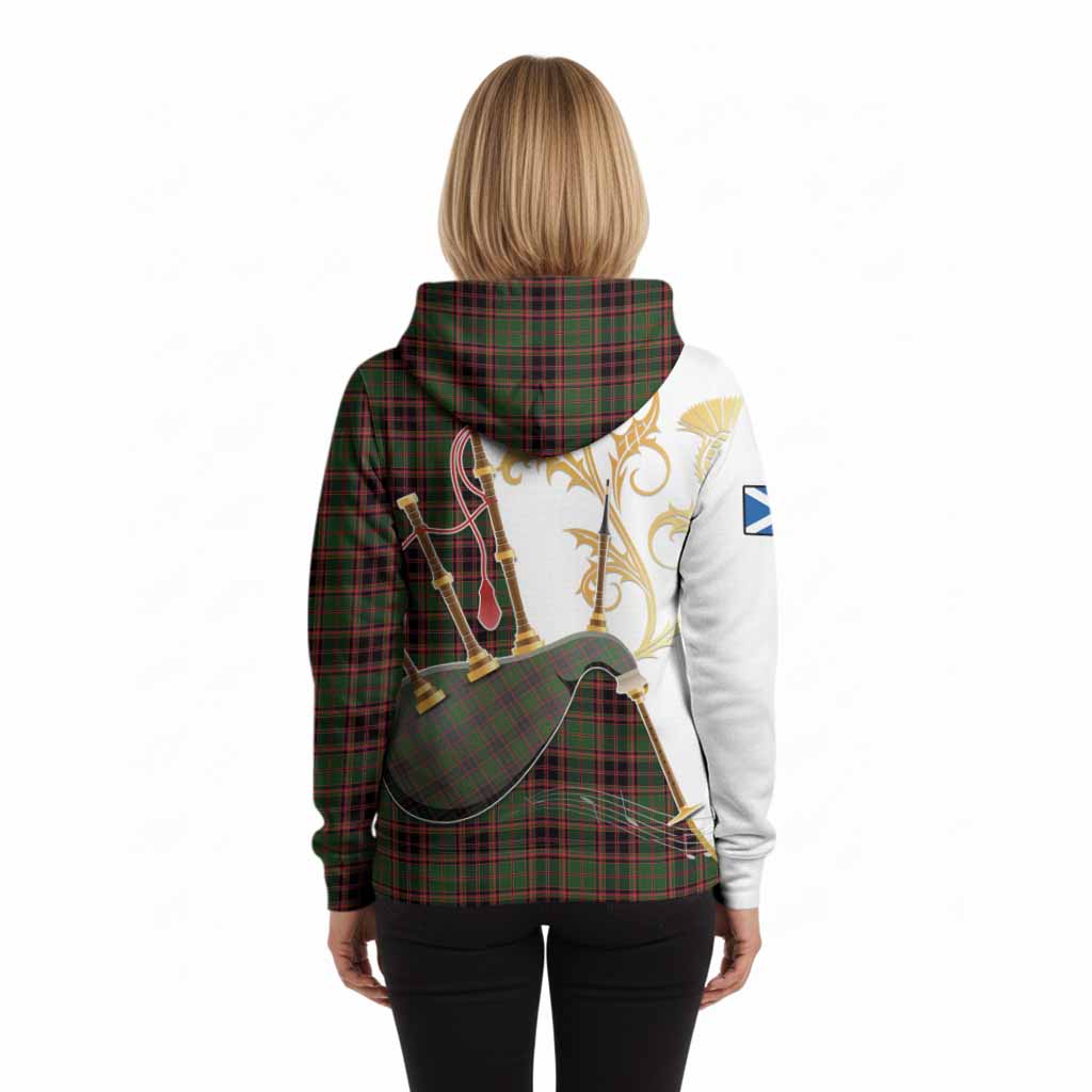 Buchan Tartan Family Crest Hoodie Bagpipes with Scottish Thistle