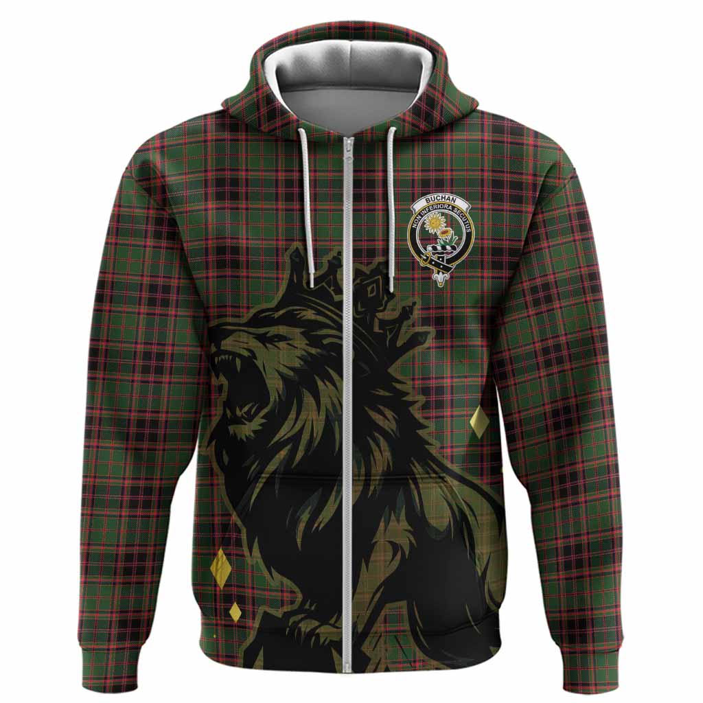 Buchan Tartan Family Crest Hoodie Crowned Lion Roaring