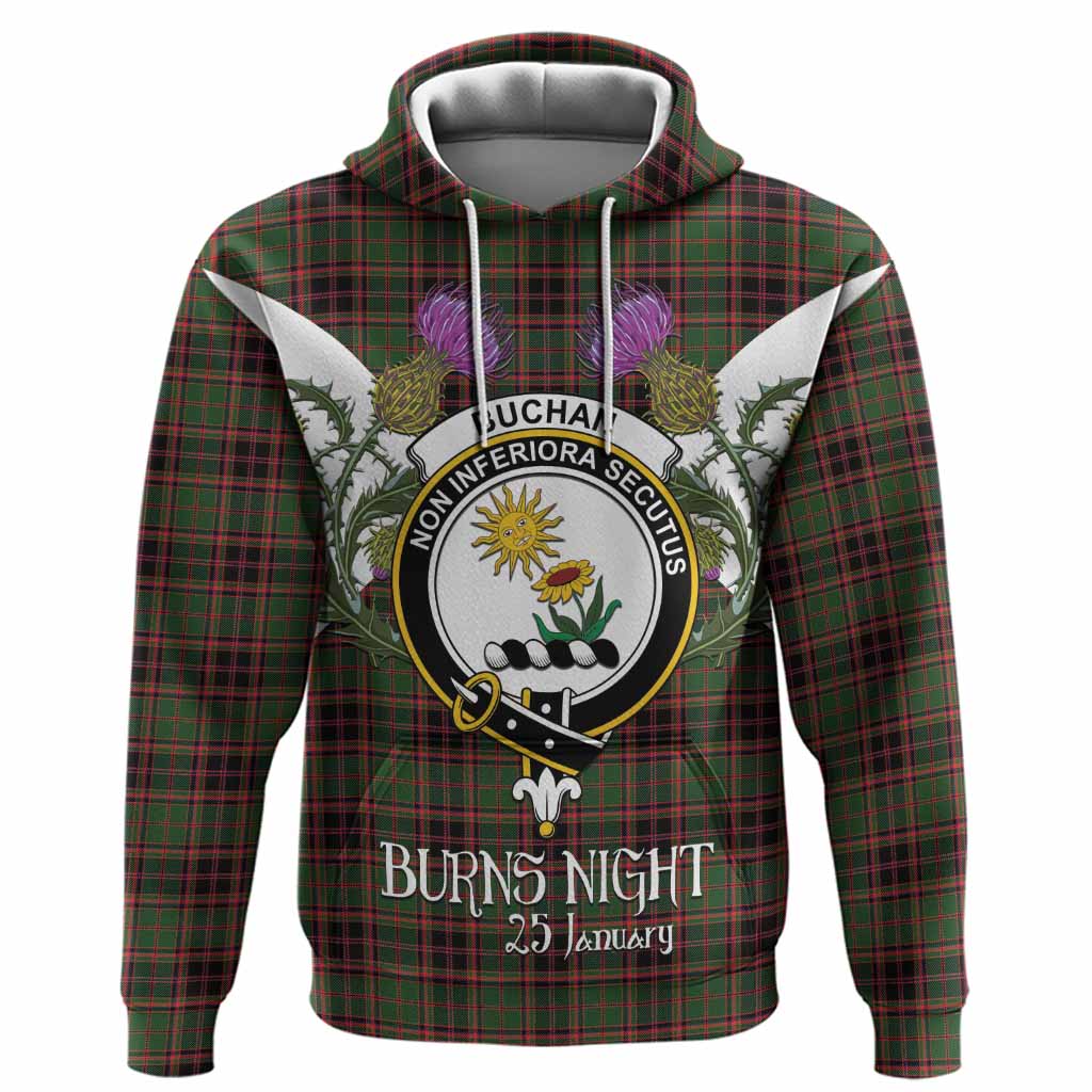 Buchan Tartan Family Crest Hoodie Scottish Burns Night Thistle Floral