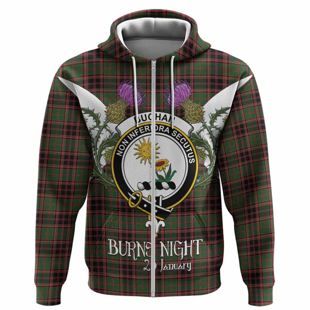 Buchan Tartan Family Crest Hoodie Scottish Burns Night Thistle Floral