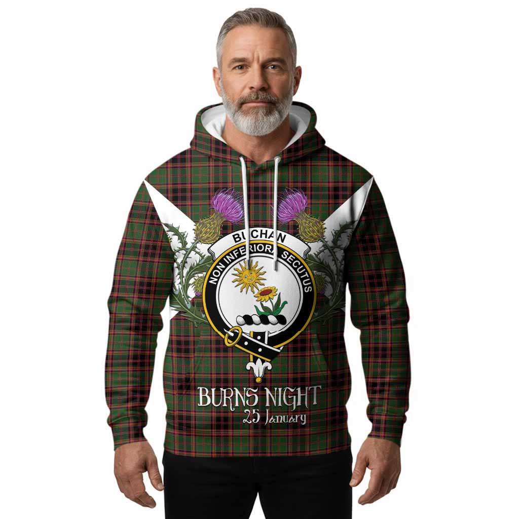 Buchan Tartan Family Crest Hoodie Scottish Burns Night Thistle Floral