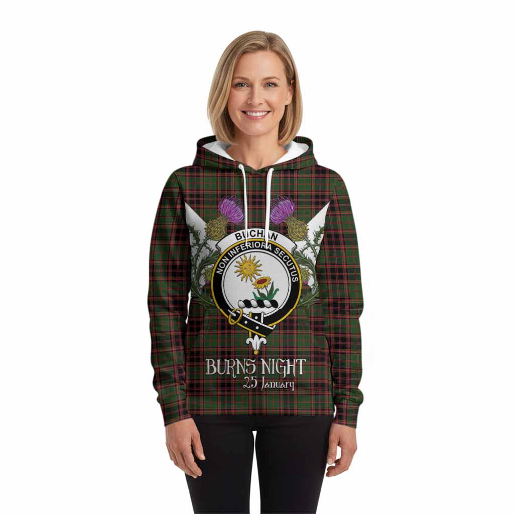 Buchan Tartan Family Crest Hoodie Scottish Burns Night Thistle Floral