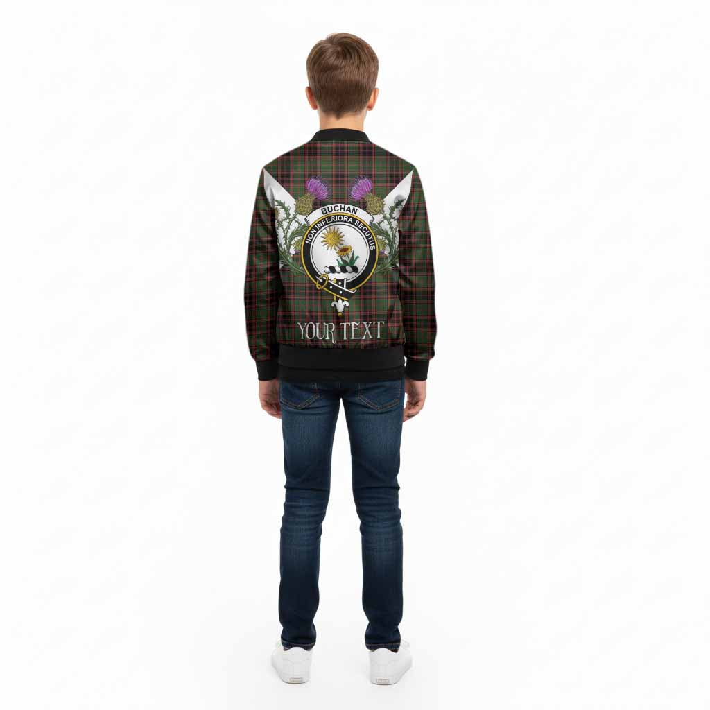 Buchan Tartan Family Crest Kid Bomber Jacket Scottish Burns Night Thistle Floral