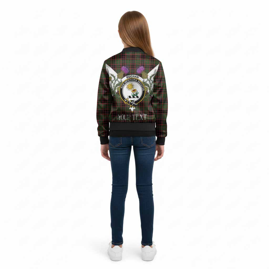 Buchan Tartan Family Crest Kid Bomber Jacket Scottish Burns Night Thistle Floral