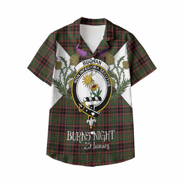 Buchan Tartan Family Crest Kid Hawaiian Shirt Scottish Burns Night Thistle Floral