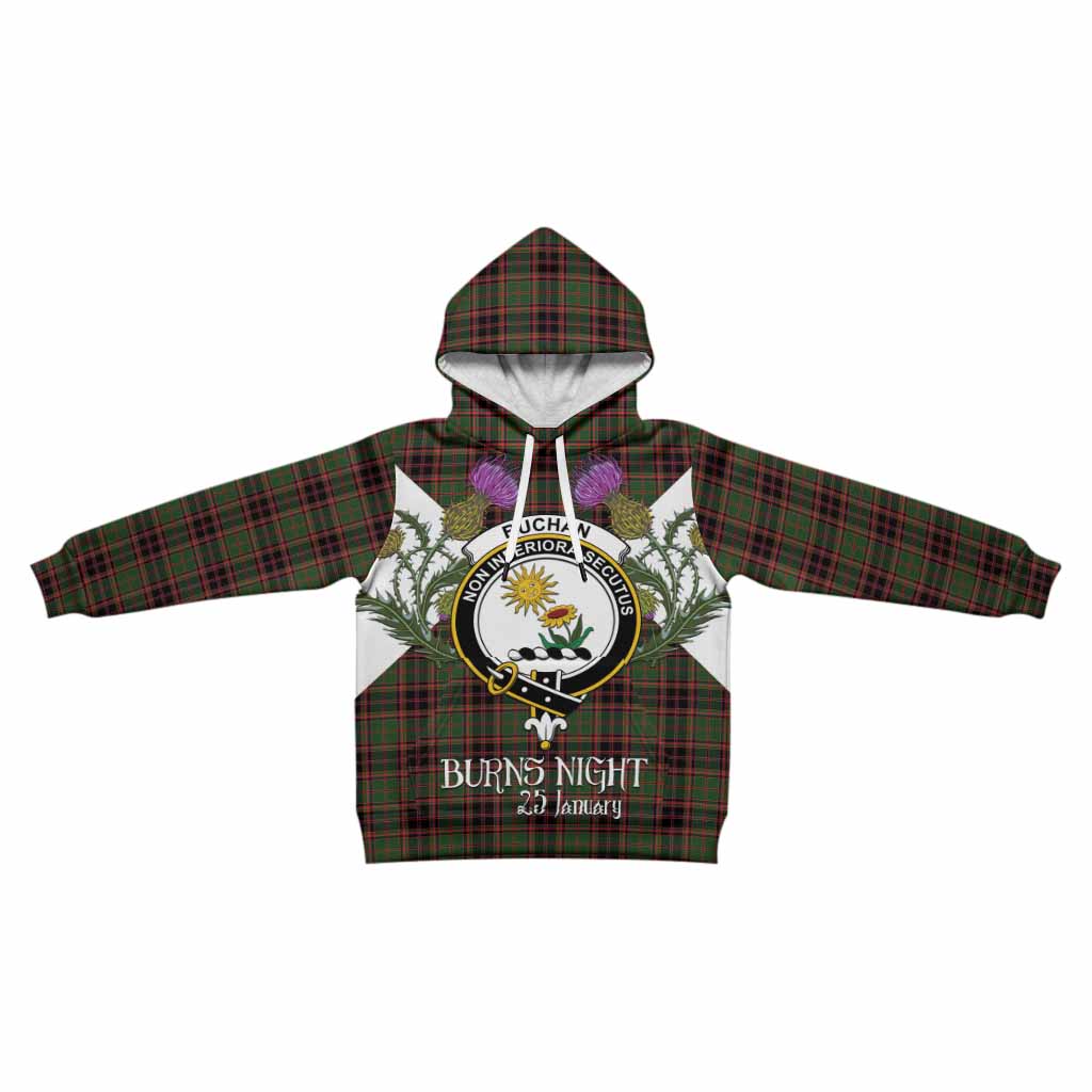 Buchan Tartan Family Crest Kid Hoodie Scottish Burns Night Thistle Floral