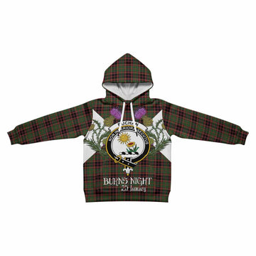 Buchan Tartan Family Crest Kid Hoodie Scottish Burns Night Thistle Floral