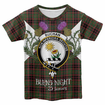 Buchan Tartan Family Crest Kid T-shirt Scottish Burns Night Thistle Floral
