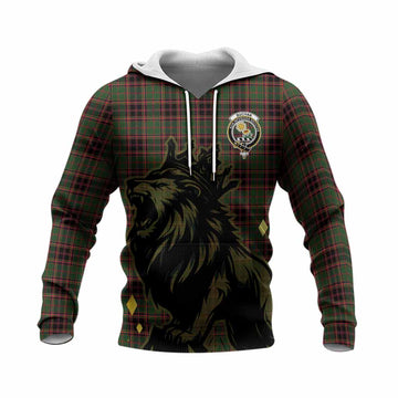 Buchan Tartan Family Crest Knitted Hoodie Crowned Lion Roaring