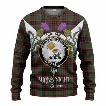 Buchan Tartan Family Crest Knitted Sweater Scottish Burns Night Thistle Floral