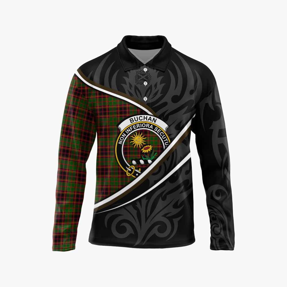 Buchan Tartan Family Crest Long Sleeve Polo Shirt Celtic Scottish Thistle Floral - Tartan Vibes Clothing