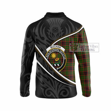 Buchan Tartan Family Crest Long Sleeve Polo Shirt Celtic Scottish Thistle Floral