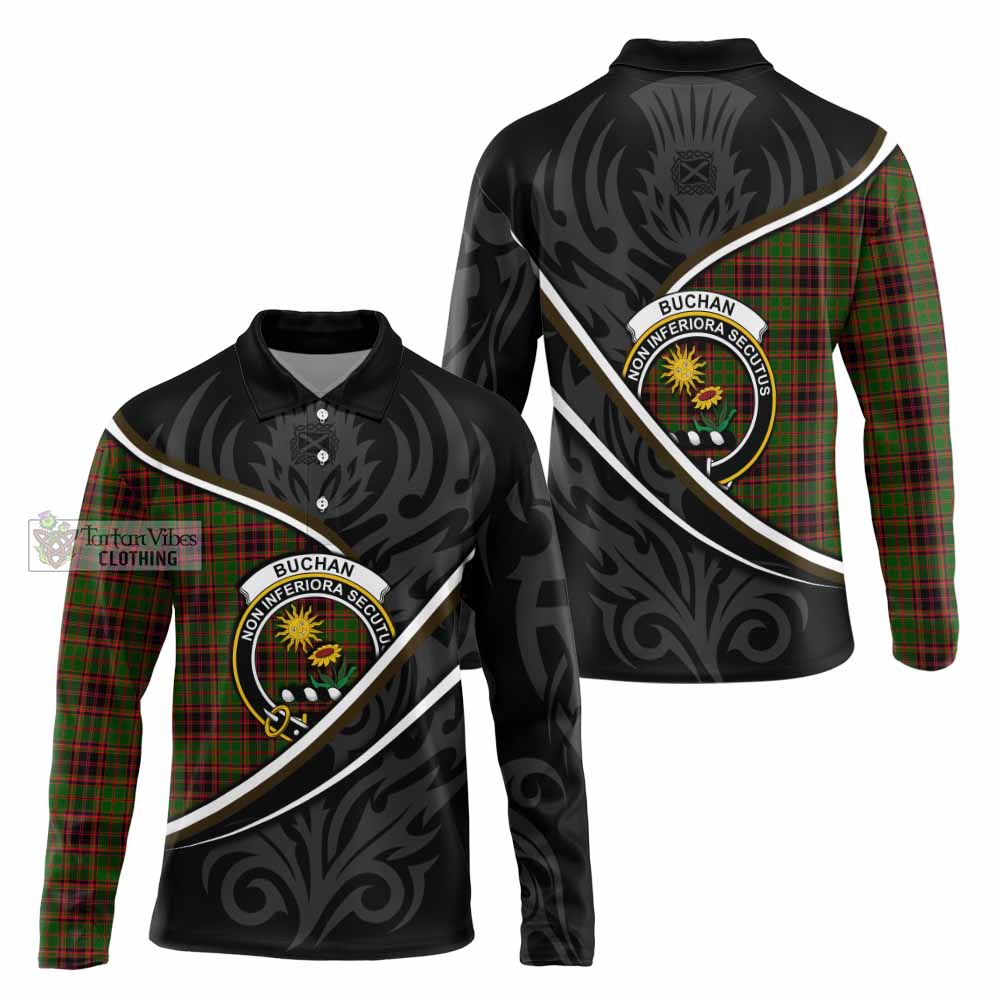 Buchan Tartan Family Crest Long Sleeve Polo Shirt Celtic Scottish Thistle Floral - Tartan Vibes Clothing