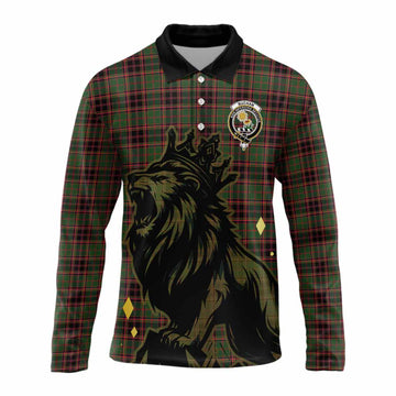 Buchan Tartan Family Crest Long Sleeve Polo Shirt Crowned Lion Roaring