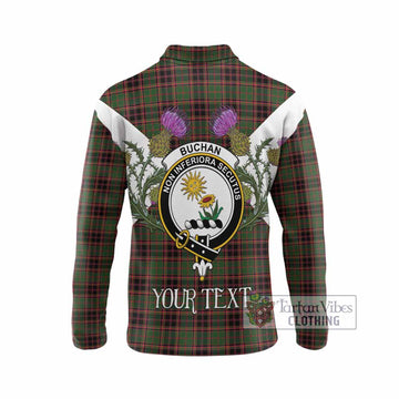 Buchan Tartan Family Crest Long Sleeve Polo Shirt Scottish Burns Night Thistle Floral