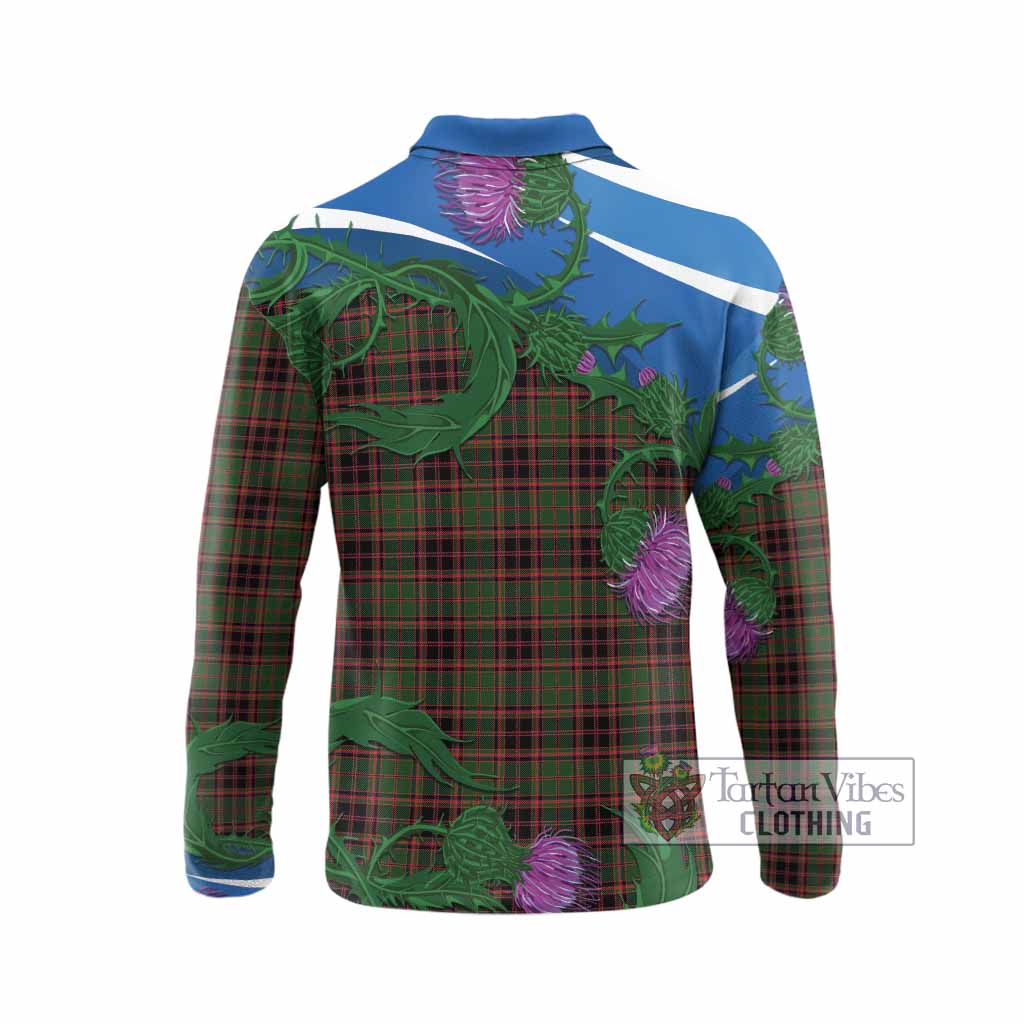 Buchan Tartan Family Crest Long Sleeve Polo Shirt Thistle in Minimalism