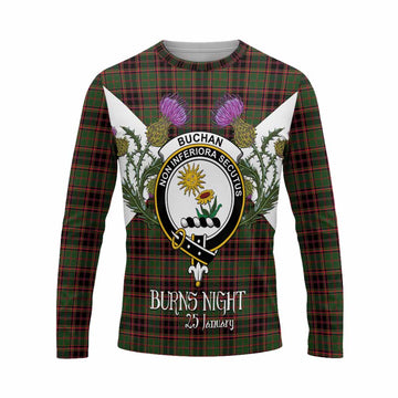 Buchan Tartan Family Crest Long Sleeve T-Shirt Scottish Burns Night Thistle Floral
