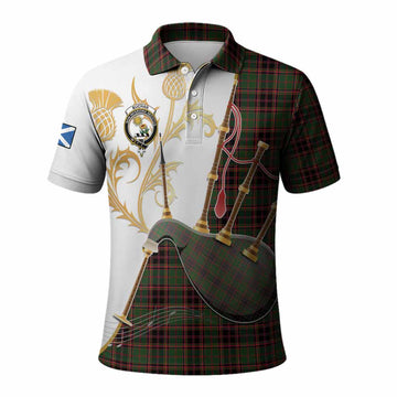 Buchan Tartan Family Crest Polo Shirt Bagpipes with Scottish Thistle