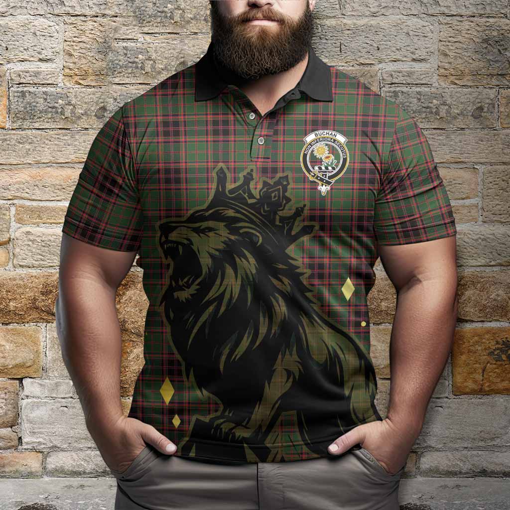 Buchan Tartan Family Crest Polo Shirt Crowned Lion Roaring