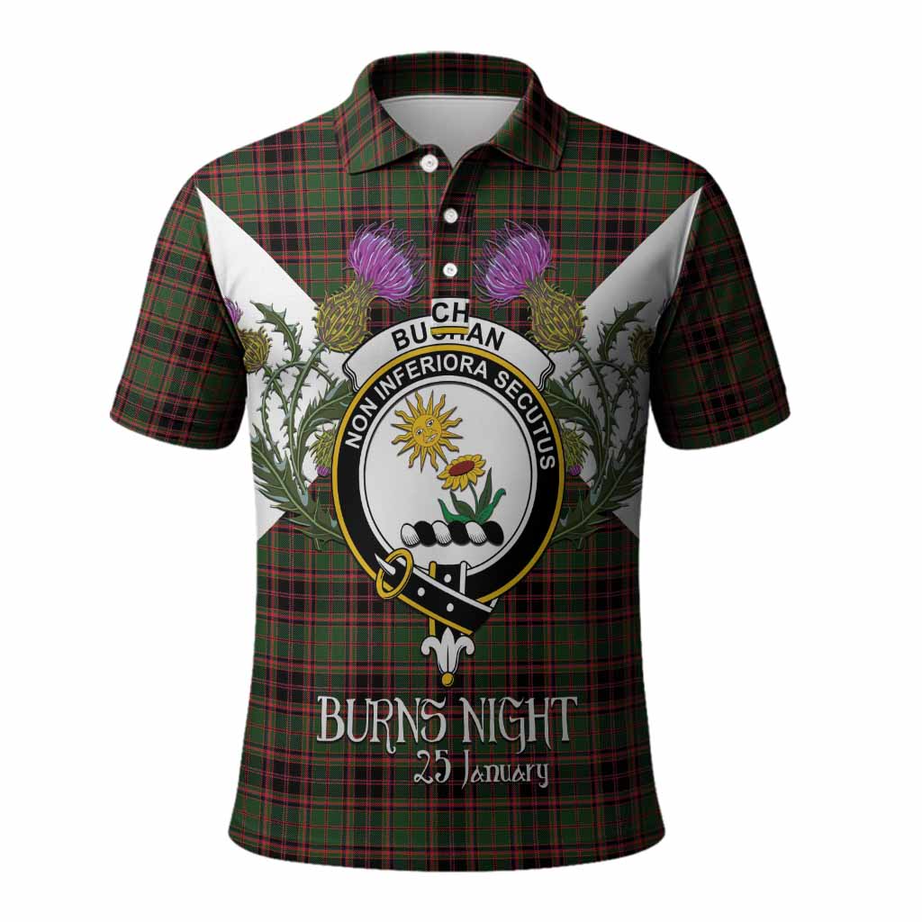 Buchan Tartan Family Crest Polo Shirt Scottish Burns Night Thistle Floral