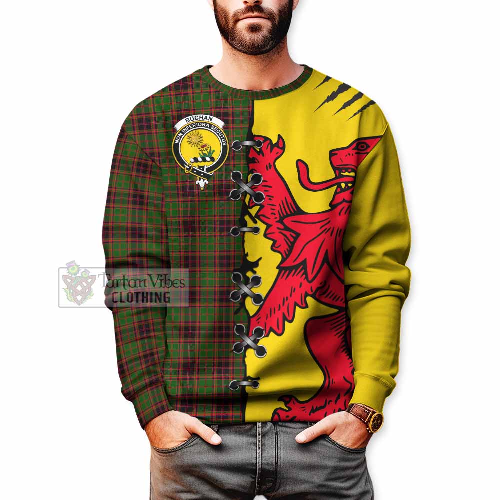 Buchan Tartan Family Crest Sweatshirt Lion Rampant Honor - Tartan Vibes Clothing