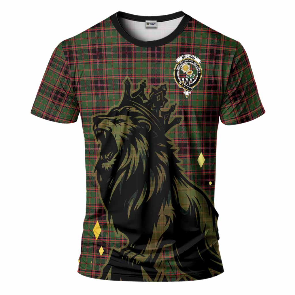 Buchan Tartan Family Crest T-Shirt Crowned Lion Roaring