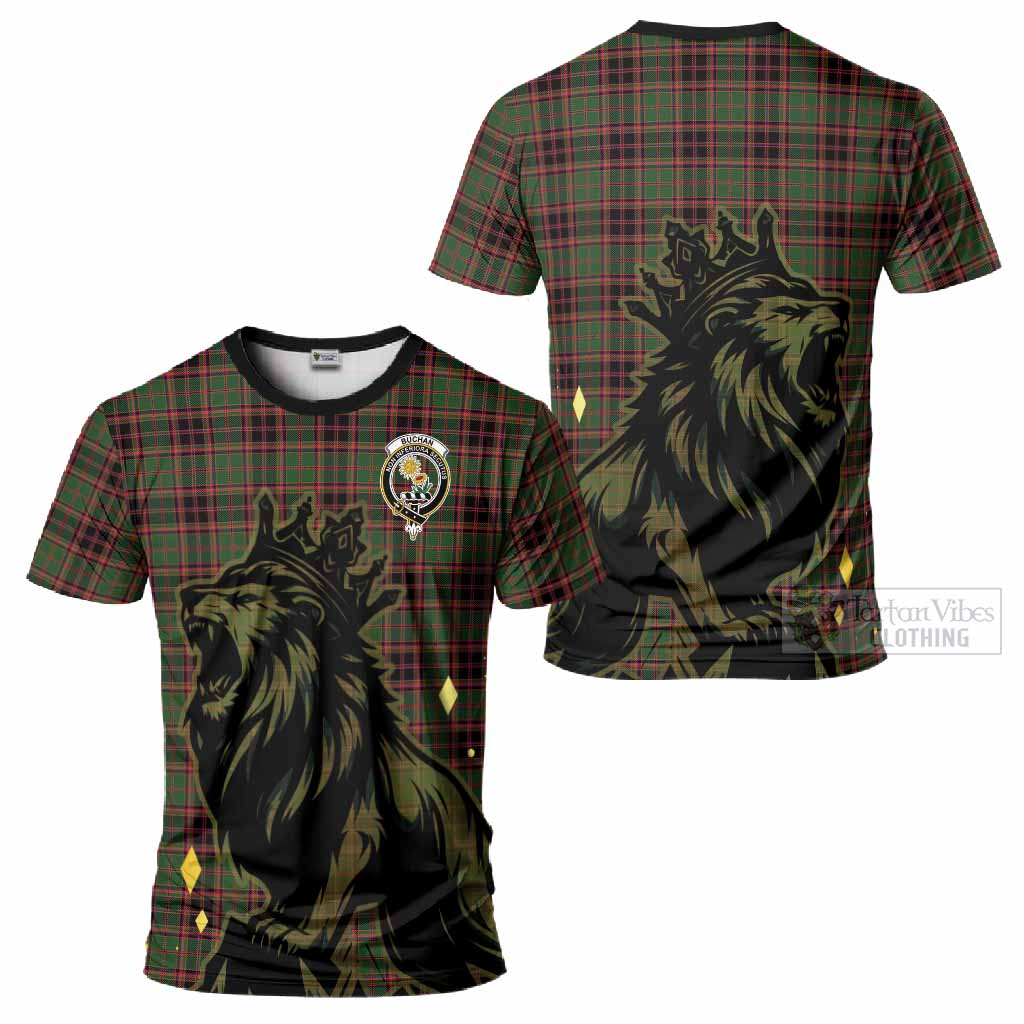 Buchan Tartan Family Crest T-Shirt Crowned Lion Roaring