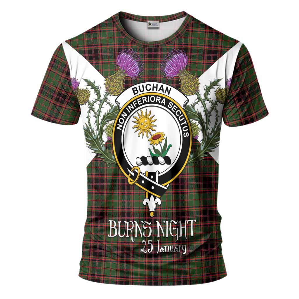 Buchan Tartan Family Crest T-Shirt Scottish Burns Night Thistle Floral