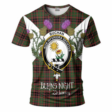 Buchan Tartan Family Crest T-Shirt Scottish Burns Night Thistle Floral