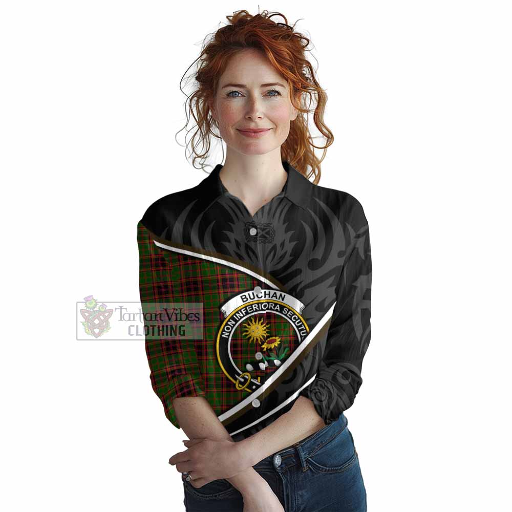 Buchan Tartan Family Crest Women Casual Shirt Celtic Scottish Thistle Floral - Tartan Vibes Clothing