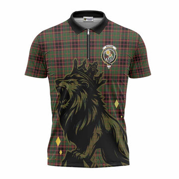 Buchan Tartan Family Crest Zipper Polo Shirt Crowned Lion Roaring