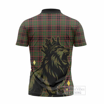 Buchan Tartan Family Crest Zipper Polo Shirt Crowned Lion Roaring