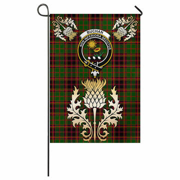 Buchan Tartan Garden Flag with Golden Regal Scottish Thistle Emblem - Tartan Vibes Clothing