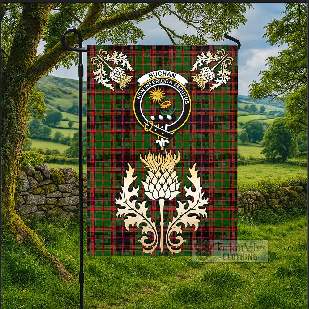 Buchan Tartan Garden Flag with Golden Regal Scottish Thistle Emblem - Tartan Vibes Clothing