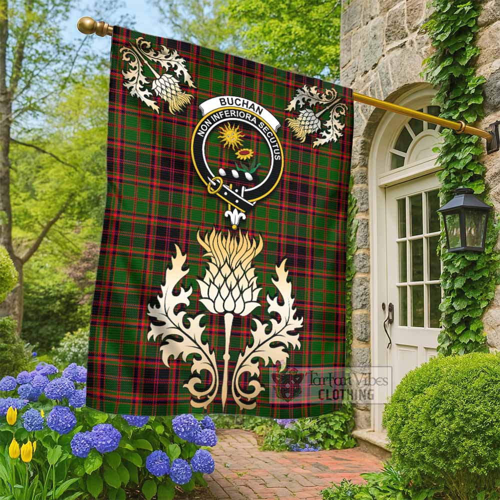 Buchan Tartan Garden Flag with Golden Regal Scottish Thistle Emblem - Tartan Vibes Clothing