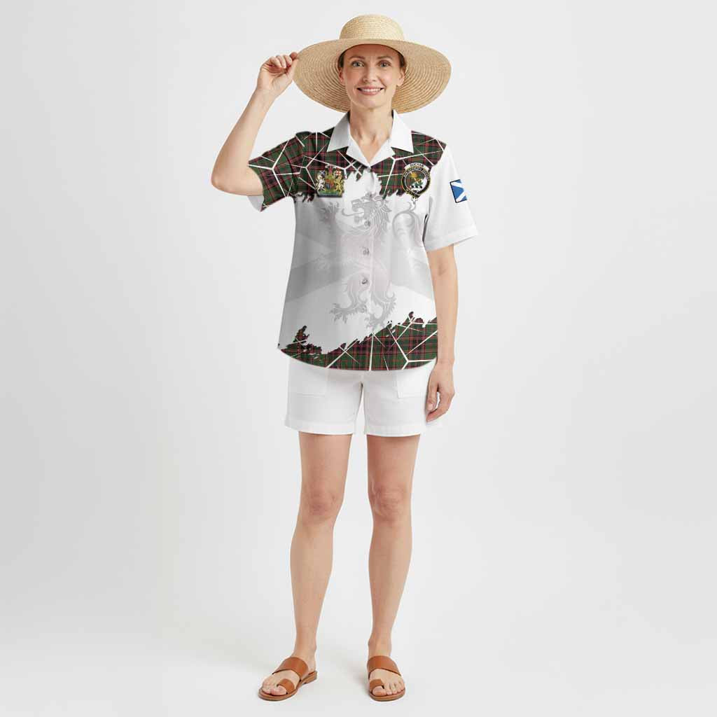 Buchan Tartan Hawaiian Shirt with Family Crest and Lion Rampant Grunge Style