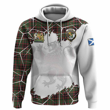 Buchan Tartan Hoodie with Family Crest and Lion Rampant Grunge Style