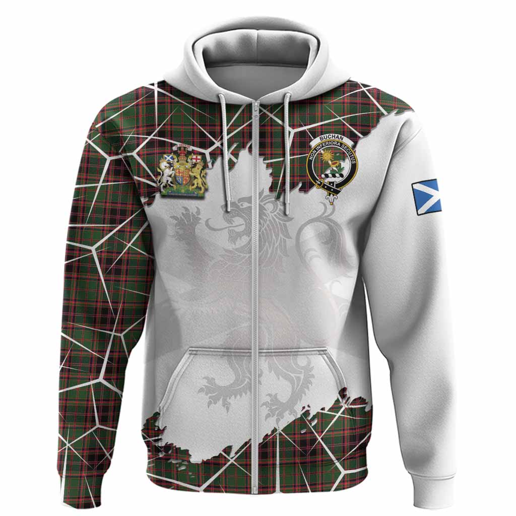 Buchan Tartan Hoodie with Family Crest and Lion Rampant Grunge Style