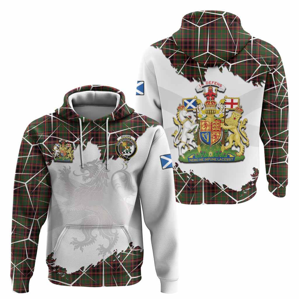 Buchan Tartan Hoodie with Family Crest and Lion Rampant Grunge Style